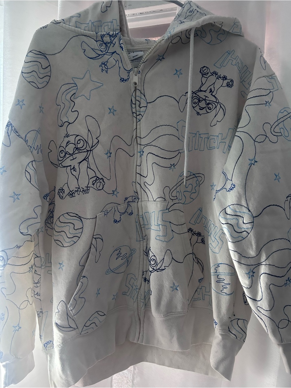 Disney White Kids Zip Hoodie with Blue Stitch Outline